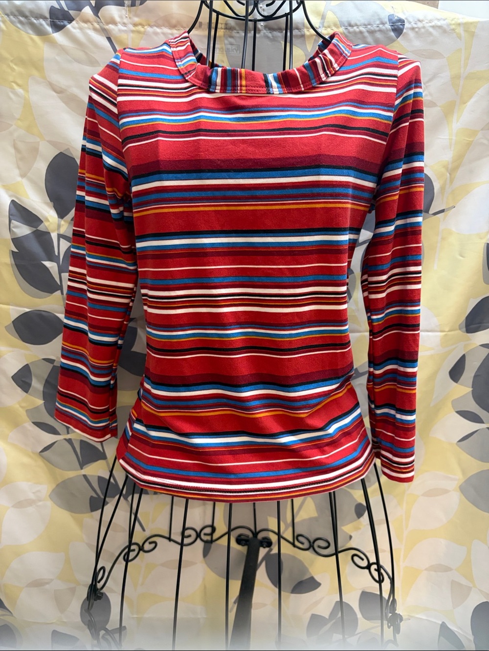 Women’s Red Multi-Stripe Long Sleeve Tee